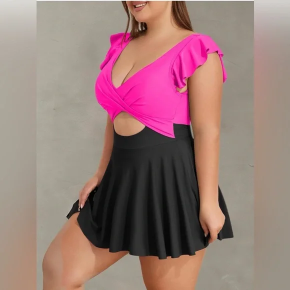 NWOT B2prity Women's Swimsuit One Piece Ruffle V Neck Cutout Wrap with Skirt - Picture 5 of 9